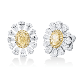 Ohrstecker aus 750 Gold gelb/weiß 66 Diamanten 4,29ct gelb 16,9x14,2mm