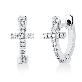 Creolen Kreuz aus 750 Gold Weißgold 34 Brillanten 0,06ct TW-SI 9,8x4,3mm
