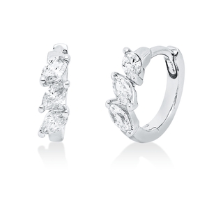 Creolen aus 750 Weißgold 6 Diamanten Navette-Schliff 0,27ct TW-PI 10x2,9mm