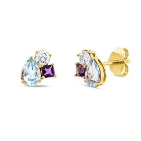 Ohrstecker 750 Gelbgold 4 Amethyste 1,02ct lila 2 Brillanten 0,25ct TW-SI 8,1x7,3mm Ohrstecker 750 Gelbgold 4 Amethyste 1,02ct lila 2 Brillanten 0,25ct TW-SI 8,1x7,3mm