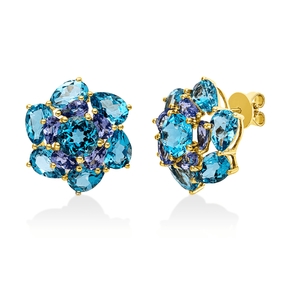 Ohrstecker aus 750 Gold Gelbgold 24 Tansanite 15,4ct blau 19,8x17,8mm