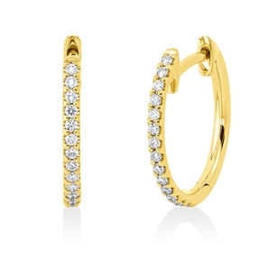 Creolen aus 750 Gold Gelbgold 28 Brillanten 0,14ct TW-SI 14,6x1,6mm Creolen aus 750 Gold Gelbgold 28 Brillanten 0,14ct TW-SI 14,6x1,6mm