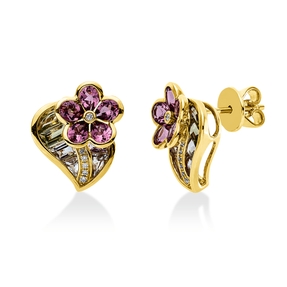Ohrstecker aus 750 Gelbgold 22 Turmaline 3,9ct pink 14 Brillanten 0,06ct TW-SI