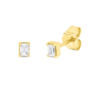 Solitaire Ohrstecker aus 750 Gelbgold 2 Diamanten Smaragd-Schliff 0,16ct TW-SI