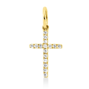 Anhänger Kreuz aus 750 Gold Gelbgold 16 Brillanten 0,03ct TW-SI 12x6mm mit Öse