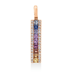 Anhänger aus 750 Rotgold 9 Saphire 0,47ct mehrfarbig 32 Brillanten 0,14ct TW-SI Anhänger aus 750 Rotgold 9 Saphire 0,47ct mehrfarbig 32 Brillanten 0,14ct TW-SI