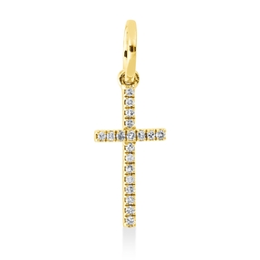 Anhänger Kreuz aus 750 Gold Gelbgold 19 Diamanten 0,04ct TW-PI 17,5x6mm mit Öse Anhänger Kreuz aus 750 Gold Gelbgold 19 Diamanten 0,04ct TW-PI 17,5x6mm mit Öse