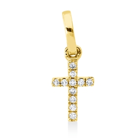 Anhänger Kreuz aus 750 Gold Gelbgold 11 Diamanten 0,03ct TW-SI 13x5mm mit Öse
