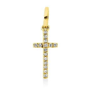 Anhänger Kreuz aus 750 Gold Gelbgold 15 Diamanten 0,03ct TW-PI 14,5x5mm mit Öse Anhänger Kreuz aus 750 Gold Gelbgold 15 Diamanten 0,03ct TW-PI 14,5x5mm mit Öse
