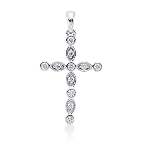 Anhänger Kreuz aus 750 Weißgold 11 Brillanten 0,16ct TW-SI 27,5x15,1mm mit Öse
