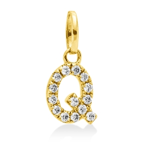Anhänger Buchstabe Q aus 750 Gelbgold 14 Brillanten 0,06ct W-SI 10,1x5mm mit Öse Anhänger Buchstabe Q aus 750 Gelbgold 14 Brillanten 0,06ct W-SI 10,1x5mm mit Öse