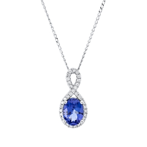 Collier aus 585 Weißgold Tansanit 1,34ct blau 34 Brillanten 0,19ct TW-SI L:45,7cm Collier aus 585 Weißgold Tansanit 1,34ct blau 34 Brillanten 0,19ct TW-SI L:45,7cm