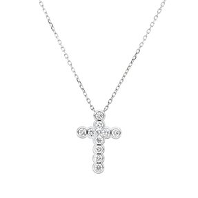 Collier Kreuz aus 750 Gold Weißgold 11 Brillanten 0,35ct TW-SI L:45,7cm
