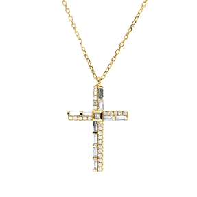 Collier Kreuz aus 750 Gold Gelbgold 36 Diamanten 0,26ct L:45,7cm