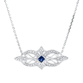 Collier aus 750 Weißgold Saphir 0,17ct blau 44 Brillanten 0,2ct TW-SI/PI L:45,7cm Collier aus 750 Weißgold Saphir 0,17ct blau 44 Brillanten 0,2ct TW-SI/PI L:45,7cm