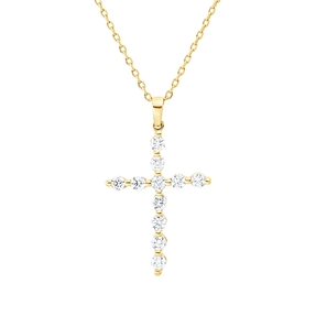 Collier Kreuz aus 750 Gold Gelbgold 11 Brillanten 0,5ct F-SI L:45cm