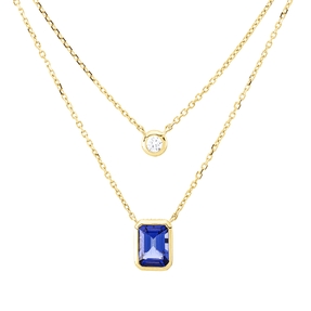 Collier aus 750 Gelbgold Tansanit 1,22ct blau Brillant 0,09ct TW-SI L:45,7cm