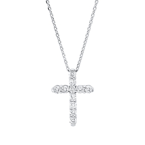 Collier Kreuz aus 750 Gold Weißgold 11 Brillanten 0,33ct F-SI L:45,7cm
