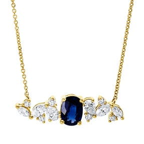 Collier aus 750 Gelbgold Saphir 1,03ct blau 12 Diamanten 0,62ct TW-SI L:42cm