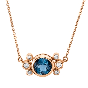 Collier aus 750 Rotgold Topas 1,16ct London Blue 6 Brillanten 0,12ct TW-PI L:45cm Collier aus 750 Rotgold Topas 1,16ct London Blue 6 Brillanten 0,12ct TW-PI L:45cm
