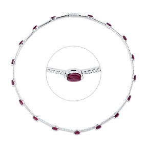 Collier 750 Weißgold 17 Rubine 10,15ct rot 161 Brillanten 2,93ct TW-VSI/SI L:39cm Collier 750 Weißgold 17 Rubine 10,15ct rot 161 Brillanten 2,93ct TW-VSI/SI L:39cm