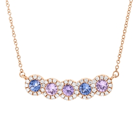Collier 750 Rotgold 5 Saphire 0,54ct mehrfarbig 52 Brillanten 0,2ct TW-SI L:45cm