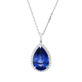 Collier aus 750 Weißgold Tansanit 11,2ct blau 38 Brillanten 0,59ct TW-SI L:45,7cm Collier aus 750 Weißgold Tansanit 11,2ct blau 38 Brillanten 0,59ct TW-SI L:45,7cm