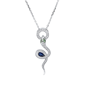Collier Schlange 750 Weißgold 3 Tsavorithe 0,36ct grün 45 Brillanten 0,29ct F-VSI Collier Schlange 750 Weißgold 3 Tsavorithe 0,36ct grün 45 Brillanten 0,29ct F-VSI