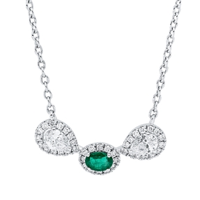 Collier aus 750 Weißgold Smaragd 0,12ct grün 42 Diamanten 0,32ct TW-SI L:45,7cm