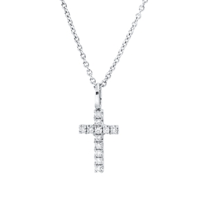 Collier Kreuz aus 750 Gold Weißgold 12 Brillanten 0,07ct TW-PI L:40cm