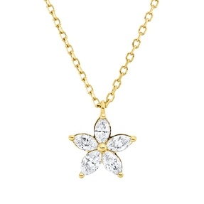 Collier aus 750 Gelbgold 5 Diamanten Navette-Schliff 0,25ct TW-SI L:45cm