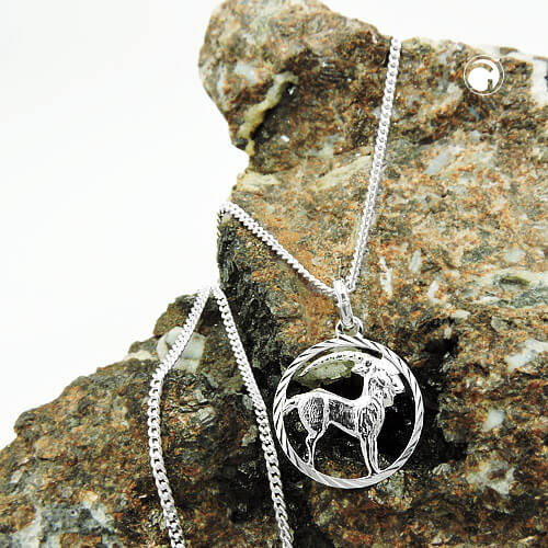Anhänger Sternzeichen Steinbock mit Kette 1.4mm Flachpanzer 925 Silber 42cm