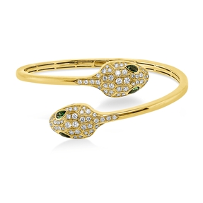 Armreif Schlange 750 Gelbgold 4 Tsavorithe 0,78ct grün 84 Brillanten 1,1ct 47x56mm Armreif Schlange 750 Gelbgold 4 Tsavorithe 0,78ct grün 84 Brillanten 1,1ct 47x56mm