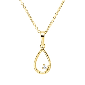Collier Tropfen aus 750 Gold Gelbgold Brillant 0,02ct TW-SI L:45cm 4er-Krappe