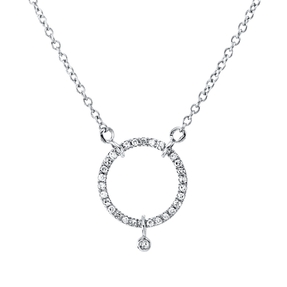 Collier Kreis 750 Weißgold 30 Diamanten 0,12ct TW-SI 1 Diamant 0,01ct TW-SI L:45cm