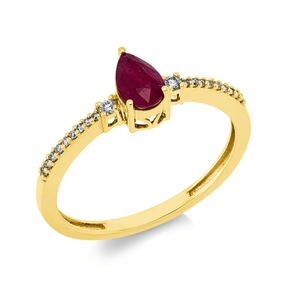 Ring Tropfen aus 750 Gelbgold Rubin 0,5ct rot 20 Diamanten 0,08ct TW-SI B:6,4mm