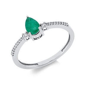 Ring Tropfen 750 Weißgold Smaragd 0,5ct grün 20 Diamanten 0,08ct TW-SI B:6,2mm