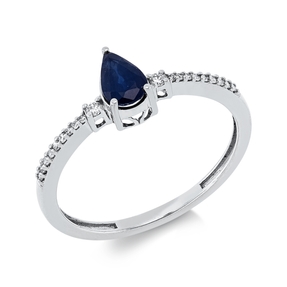 Ring Tropfen aus 750 Weißgold Saphir 0,5ct blau 20 Diamanten 0,08ct TW-SI B:6,7mm