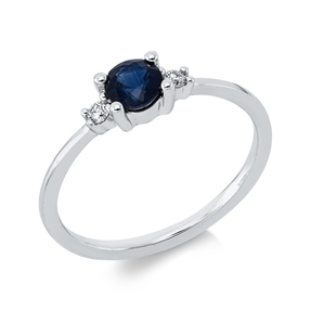 Ring aus 750 Weißgold Saphir 0,51ct blau 2 Brillanten 0,05ct TW-SI B:4,5mm
