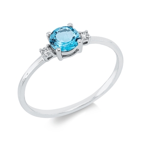 Ring aus 750 Weißgold Topas 0,47ct blau 2 Brillanten 0,05ct TW-SI B:4,8mm