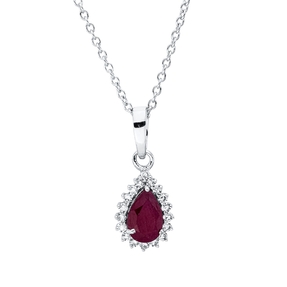 Collier Tropfen aus 750 Weißgold Rubin 0,46ct rot 18 Diamanten 0,09ct TW-SI L:45cm