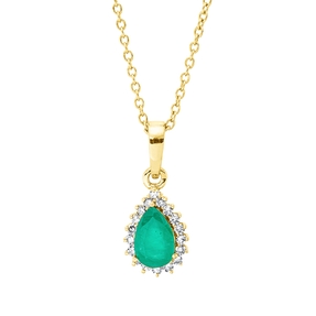 Collier Tropfen 750 Gelbgold Smaragd 0,49ct grün 18 Diamanten 0,09ct TW-SI L:45cm