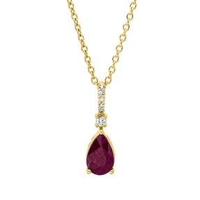 Collier Tropfen aus 750 Gelbgold Rubin 0,53ct rot 6 Diamanten 0,03ct TW-SI L:45cm