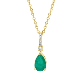 Collier Tropfen 750 Gelbgold Smaragd 0,42ct grün 6 Diamanten 0,03ct TW-SI L:45cm