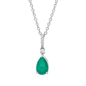 Collier Tropfen 750 Weißgold Smaragd 0,46ct grün 6 Diamanten 0,03ct TW-SI L:45cm
