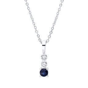 Collier aus 750 Weißgold Saphir 0,13ct blau 2 Brillanten 0,03ct TW-SI L:45cm