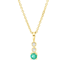 Collier aus 750 Gelbgold Smaragd 0,16ct grün 2 Brillanten 0,03ct TW-SI L:45cm