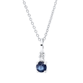 Collier aus 750 Weißgold Saphir 0,31ct blau Brillant 0,02ct TW-SI L:45cm