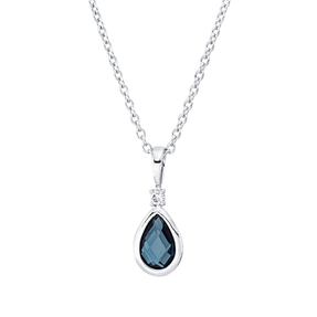 Collier Tropfen aus 750 Weißgold Topas 0,49ct London Blue Brillant 0,02ct TW-SI