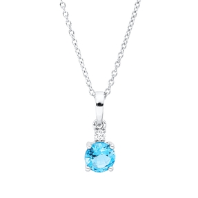 Collier aus 750 Weißgold Topas 0,55ct blau Brillant 0,03ct TW-SI L:45cm